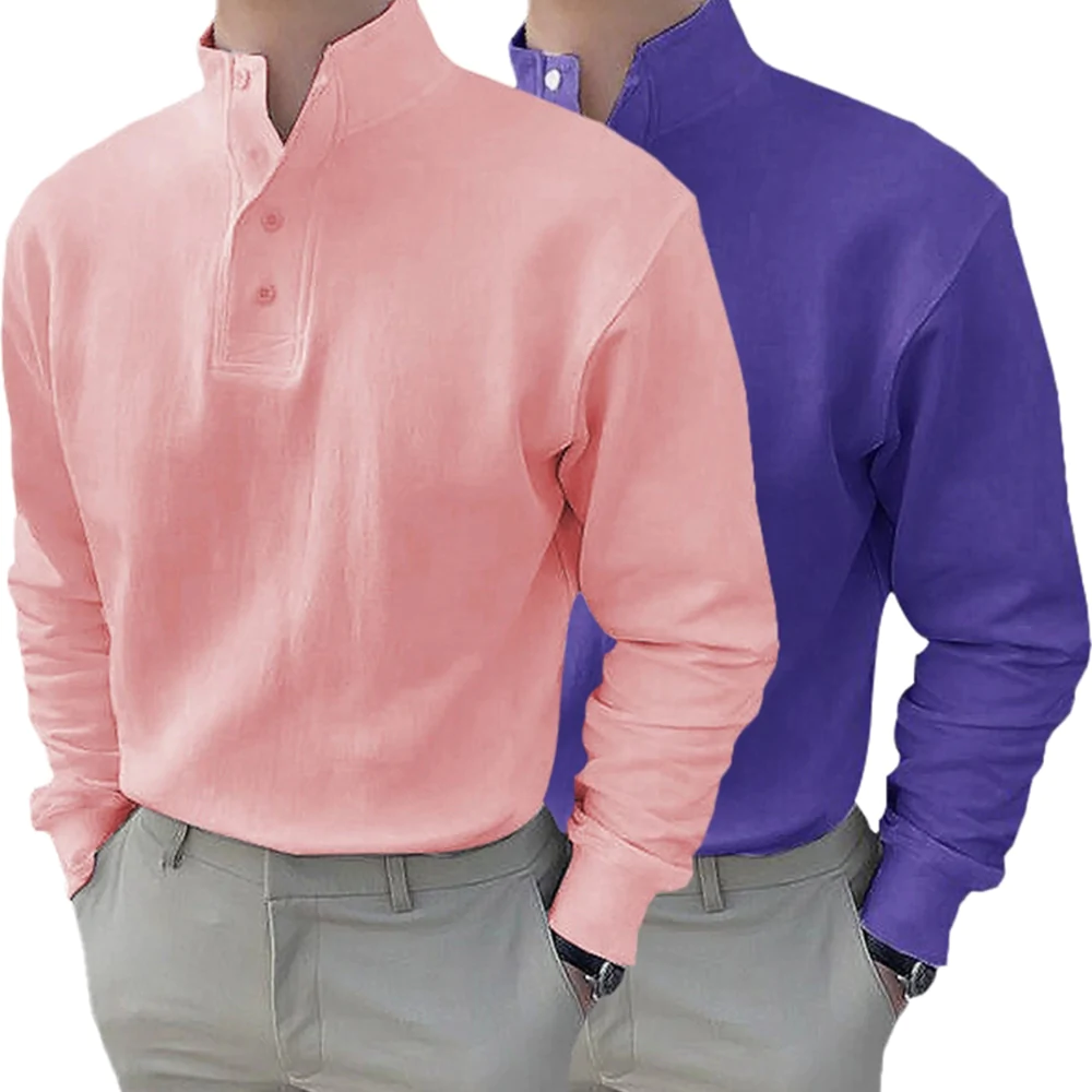 Macymars™ Gentleman's Simple Basic Stand-Up Collar Long-sleeved Polo Shirt