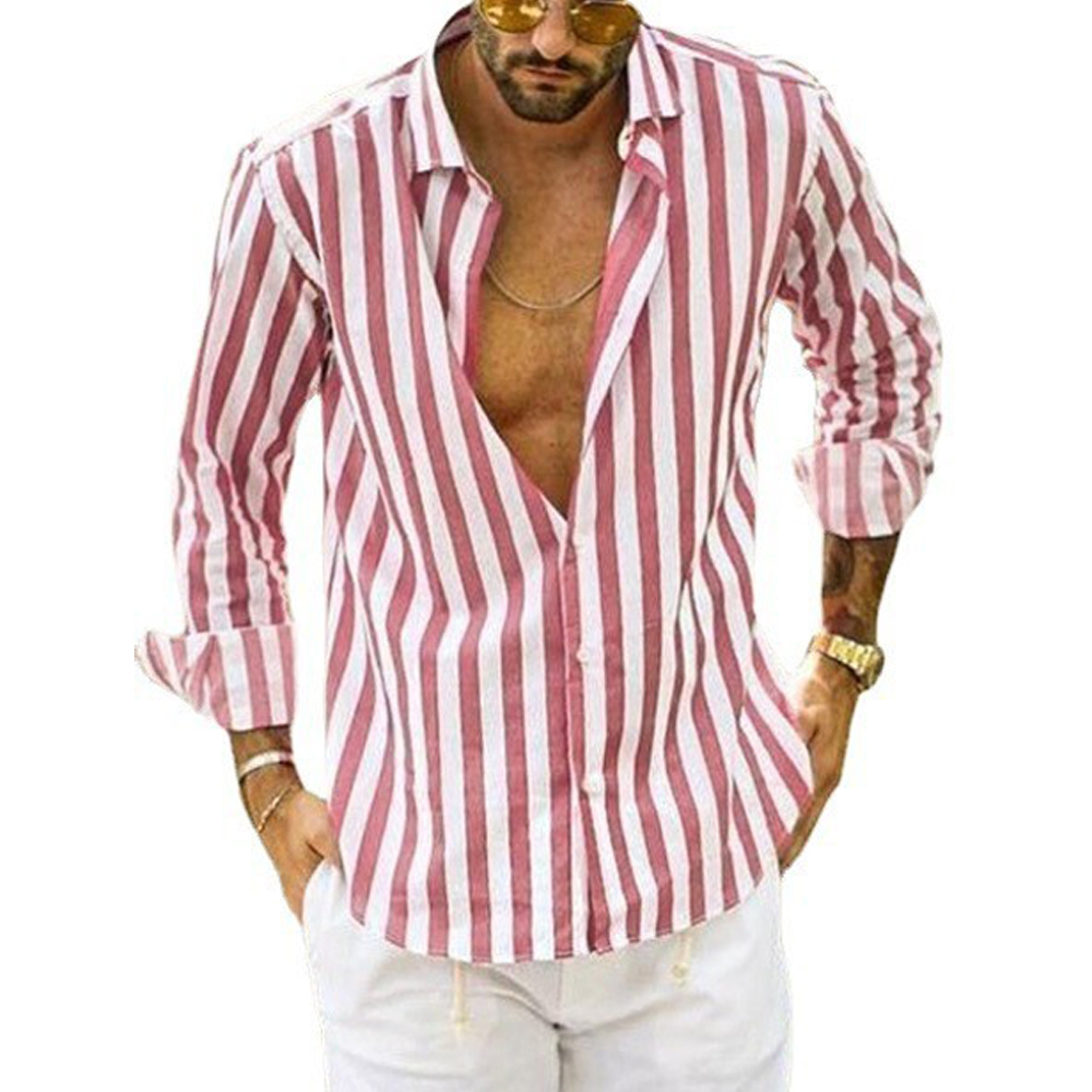 Macymars™ Mens Fashion Striped Button Down Print Lapel Shirt