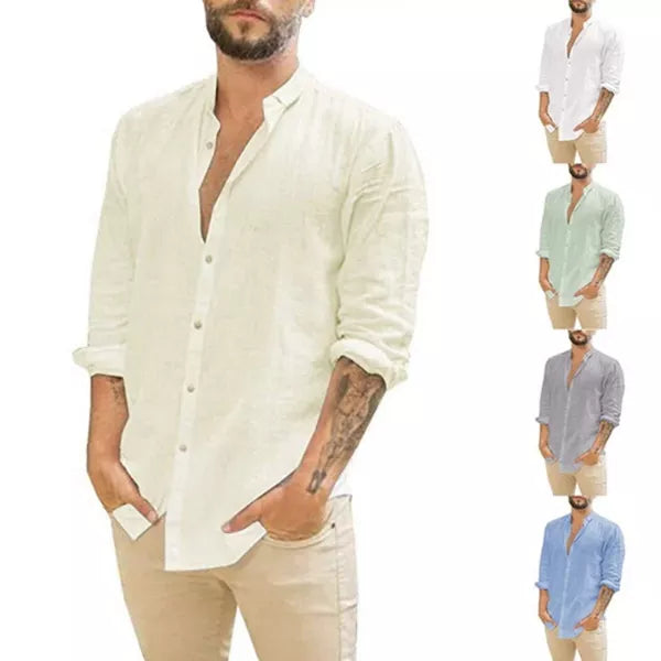 Macymars™ Men's Half Sleeve Solid Color Loose Breathable Casual Cotton Linen Shirts