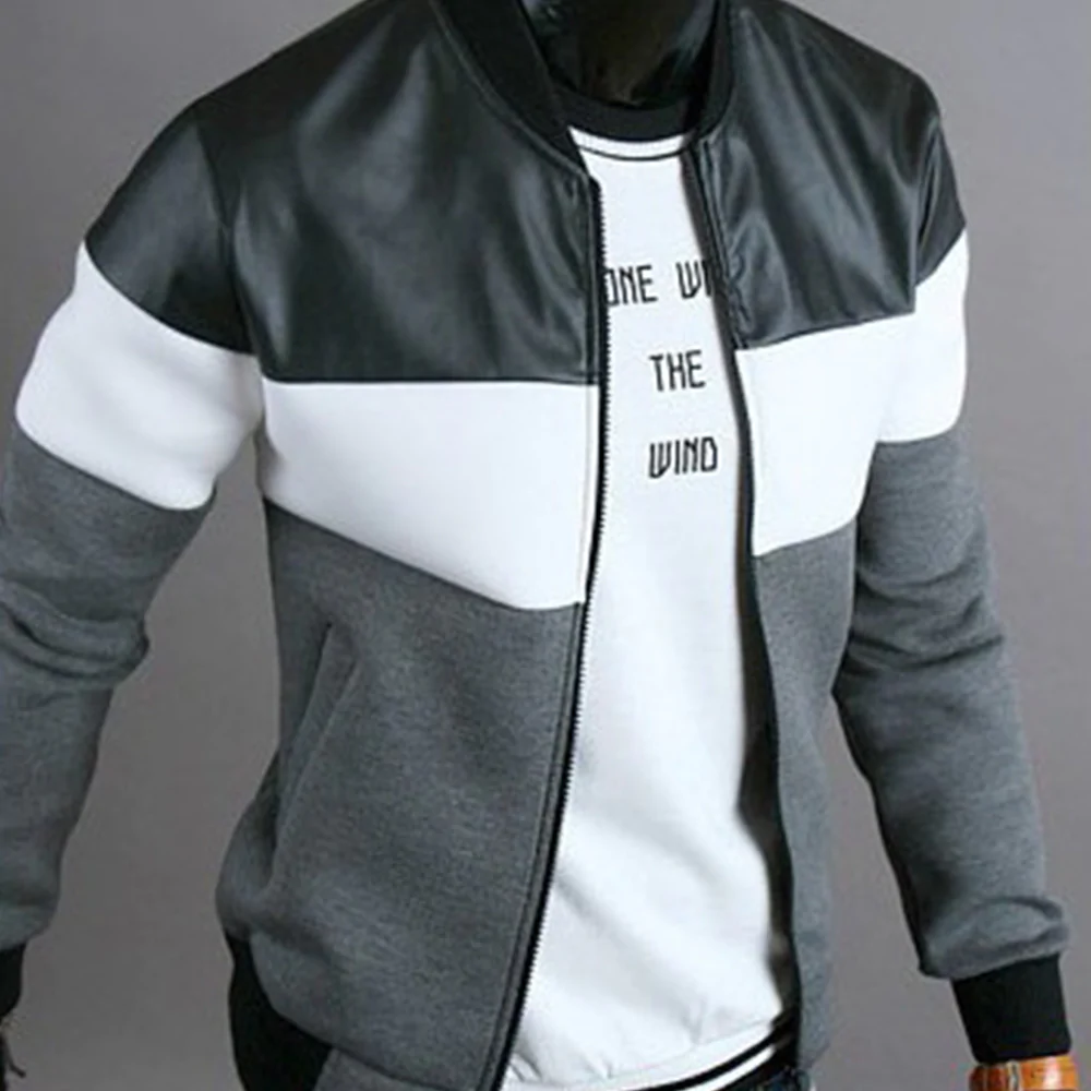 Macymars™ Leather Panel Zip Stand Collar Baseball Jacket