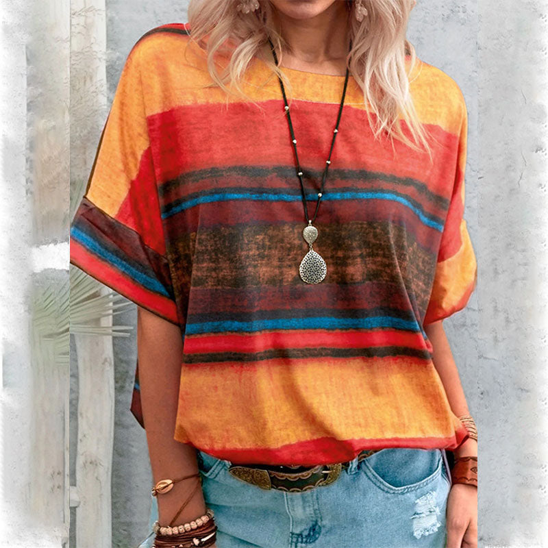 Macymars™ Fashion Casual Striped Gradient Print Crew Neck Women's T-Shirt