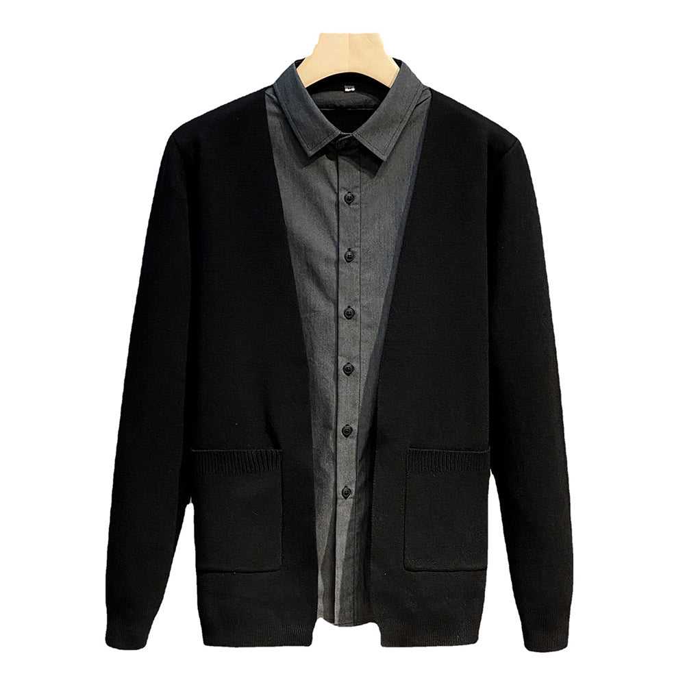Macymars™ Men's Fake Two-Piece Knitted Cardigan Casual Shirt Collar Sweater