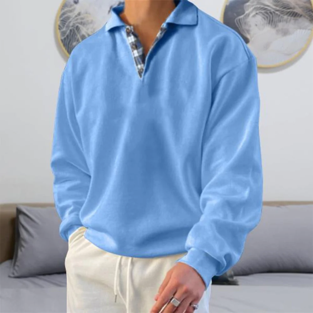 Macymars™ Men's Long Sleeve Solid Color V-Neck Lapel Collar Sweatshirt
