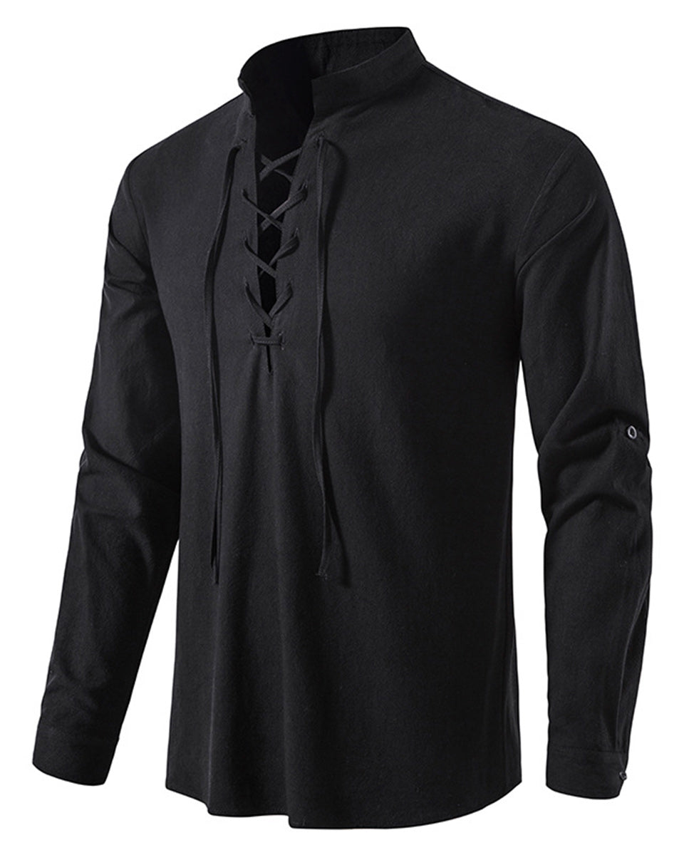 Macymars™ Men's Cotton Linen Henley Stand Collar Casual Shirt