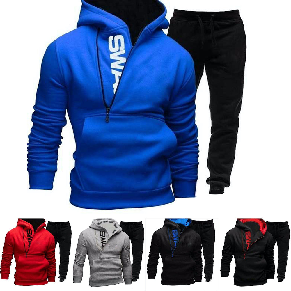 Macymars™ Men's Fleece Side Zip Contrast Pullover Sweatshirt Pants Set