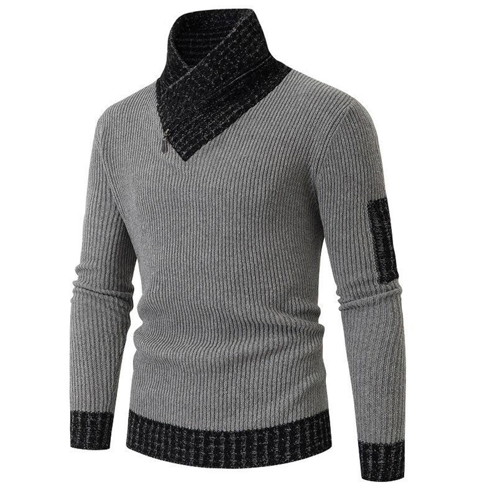 Macymars™ Men Scarf Neck Zip Up Contrast Trim Knitted Sweater