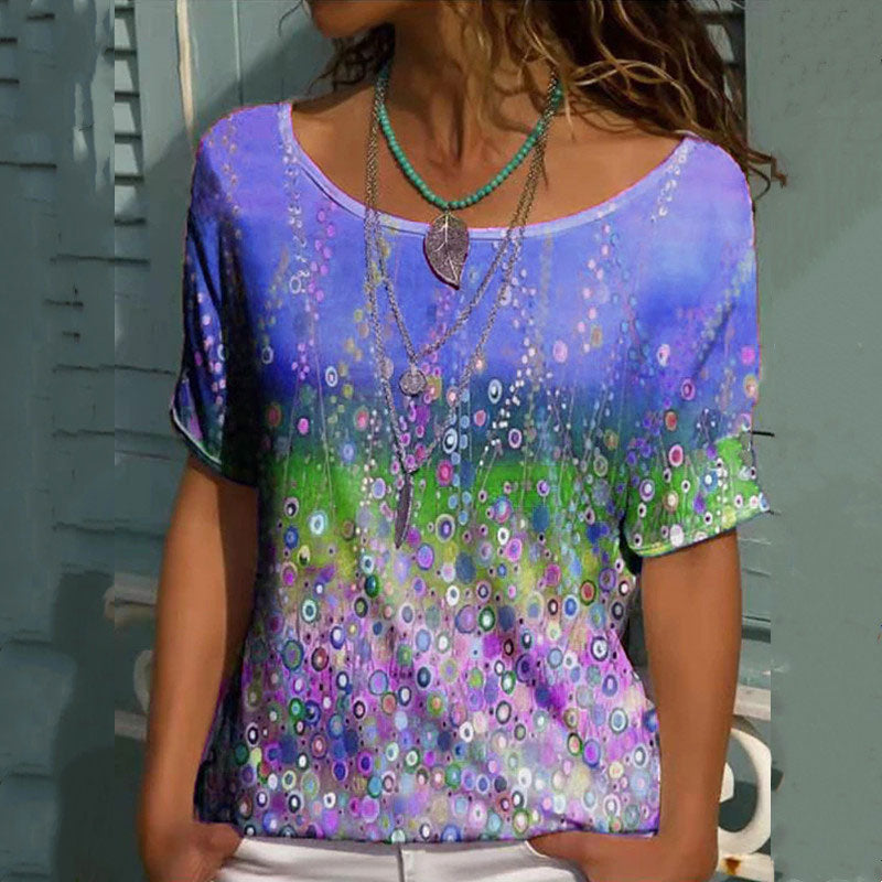 Macymars™ Rainbow Gradient Dot Print Sweet Crew Neck Women's T-Shirt