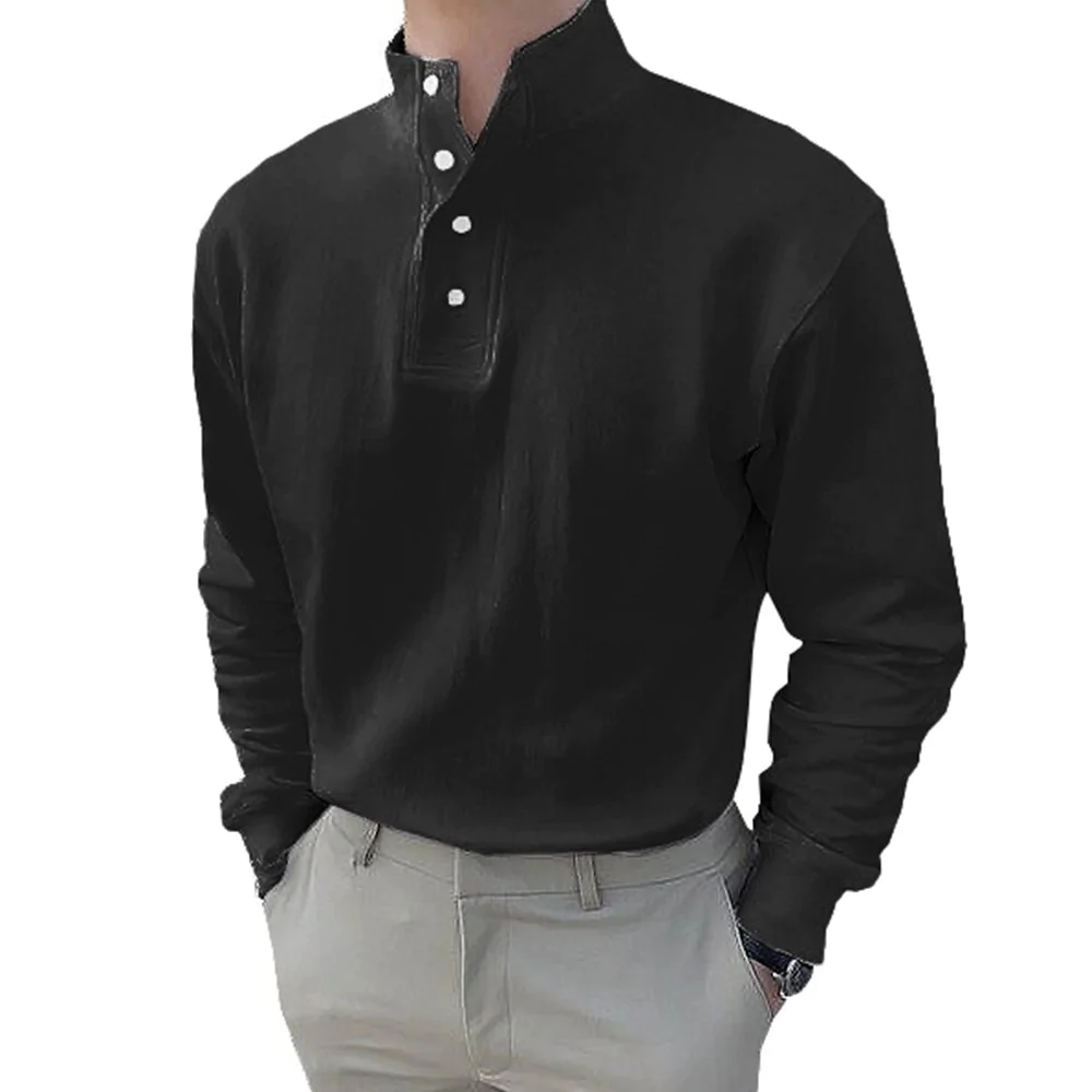 Macymars™ Gentleman's Simple Basic Stand-Up Collar Long-sleeved Polo Shirt