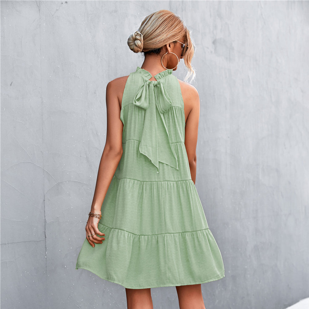 Macymars™ 2022 Women Summer Loose Halter Sleeveless Short Dress Ruffle Tiered Boho Mini Dress