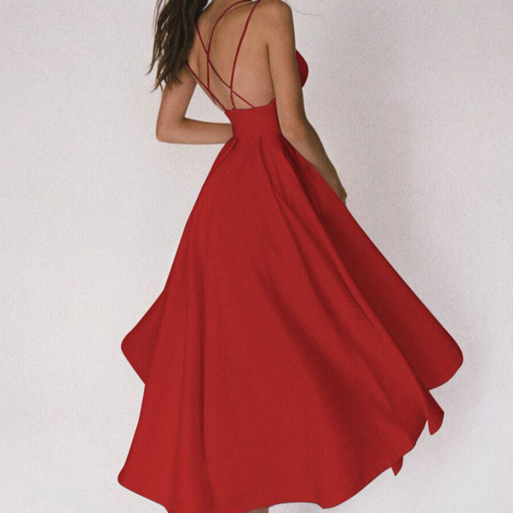 Macymars™ Multicolor Suspenders Sexy Mid-waist Petal V-neck Collarbone Swing Midi Dress