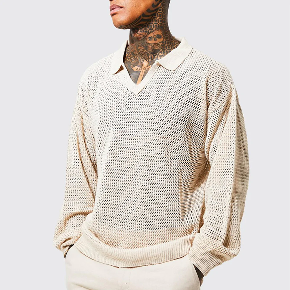 Macymars™ Oversized Long Sleeve Knitted Polo Shirt