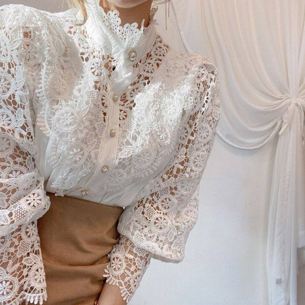 Macymars™ Women's Elegant Lace Victorian Long Sleeve Button Blouse