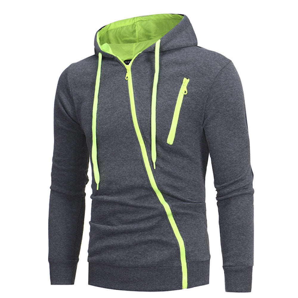 Macymars™ Mens Sport Diagonal Zipper Hooded Pullover Sweatshirt