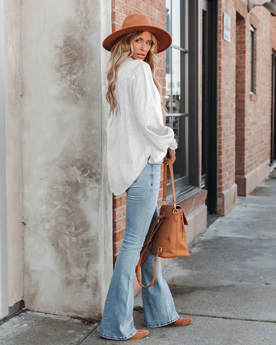 Macymars™ Women Loose Lapel Lantern Long Sleeve Shirt