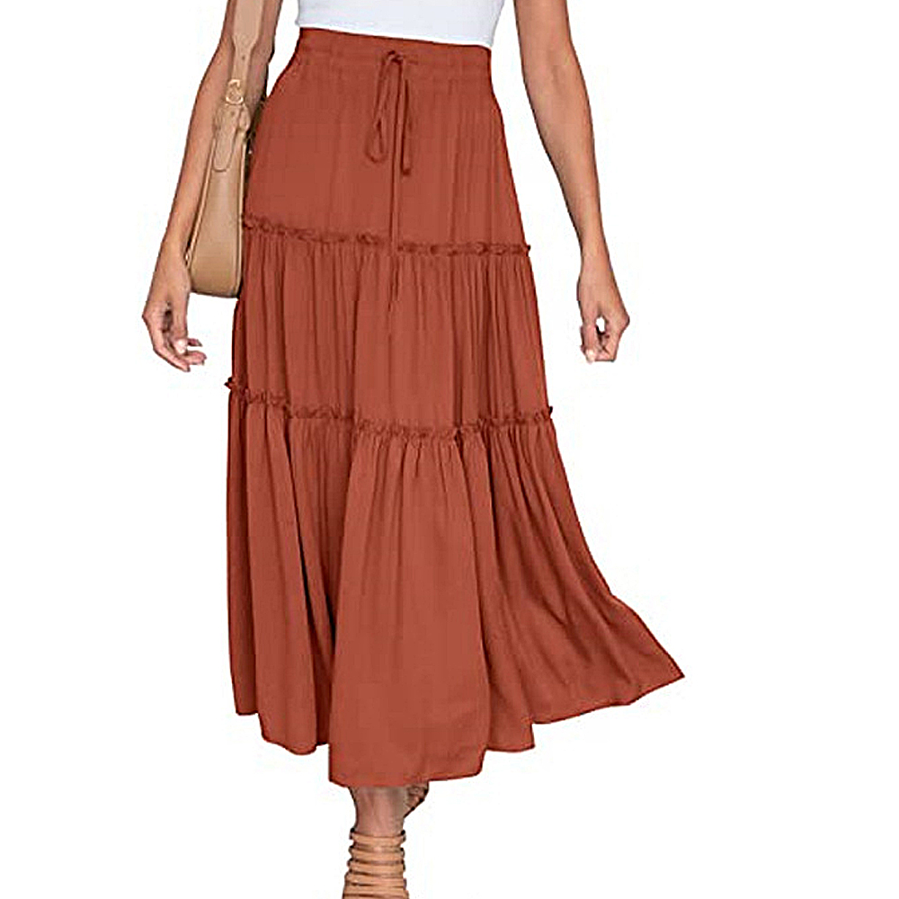 Macymars™ 2022 Summer Bohemian Elastic High Waist A Line Midi Skirt Casual Ruffle Long Skirt for Women