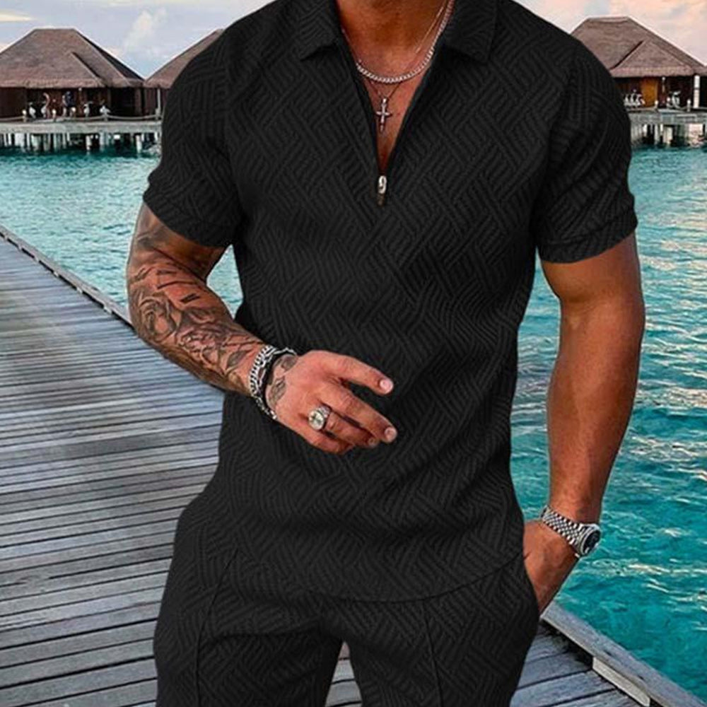 Macymars™ POLO Shirt Zipper Lapel Short Sleeved Two Piece Suit