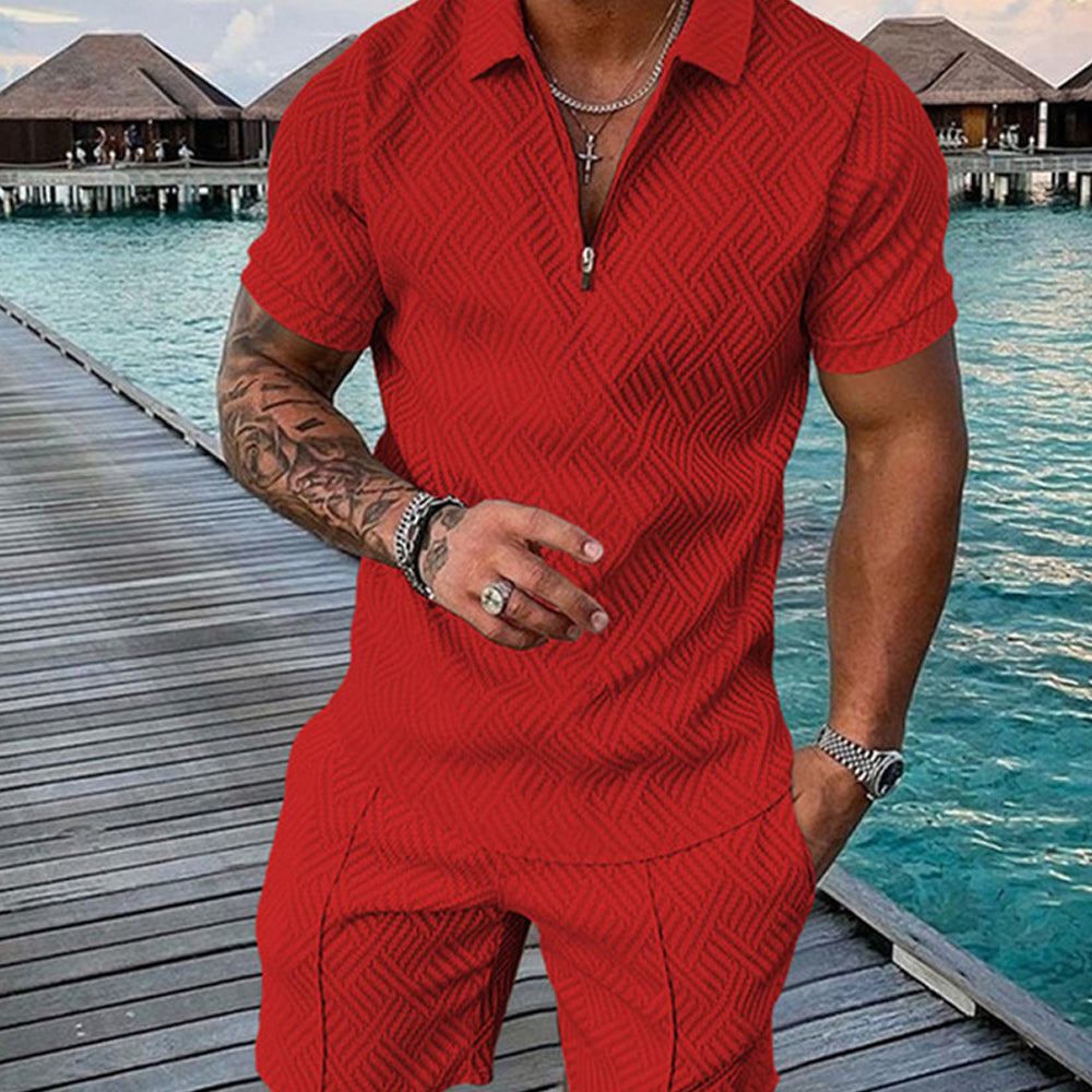 Macymars™ POLO Shirt Zipper Lapel Short Sleeved Two Piece Suit