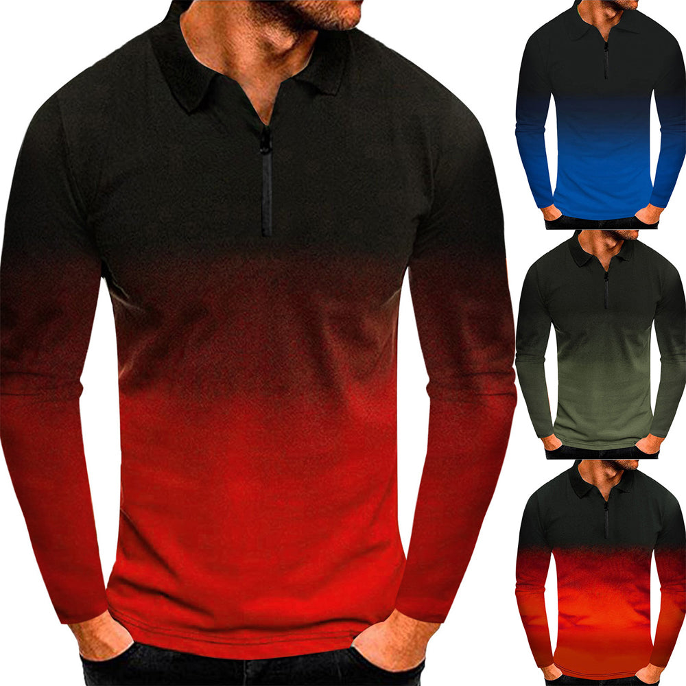 Macymars™ Men's Gradient Color Lapel Zipper Polo Shirt