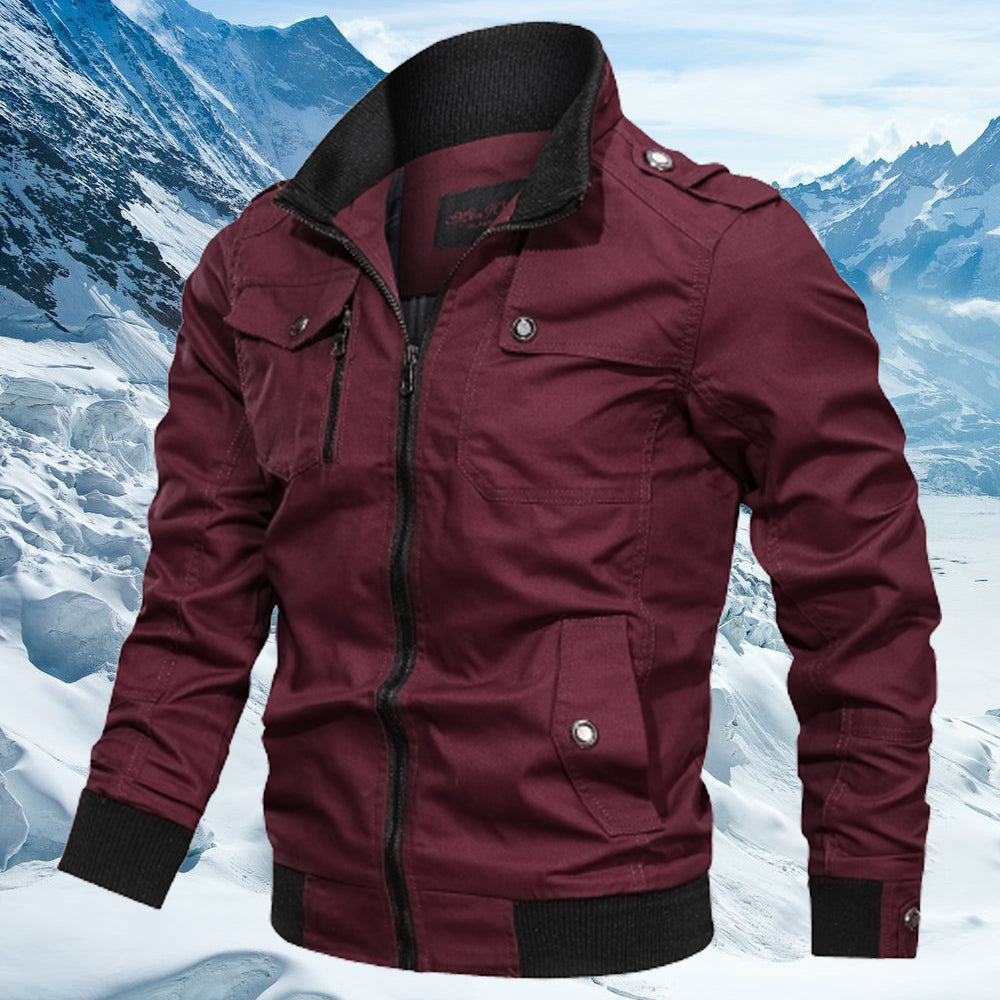 Macymars™ Men's Solid Zip Pocket Stand Collar Jacket