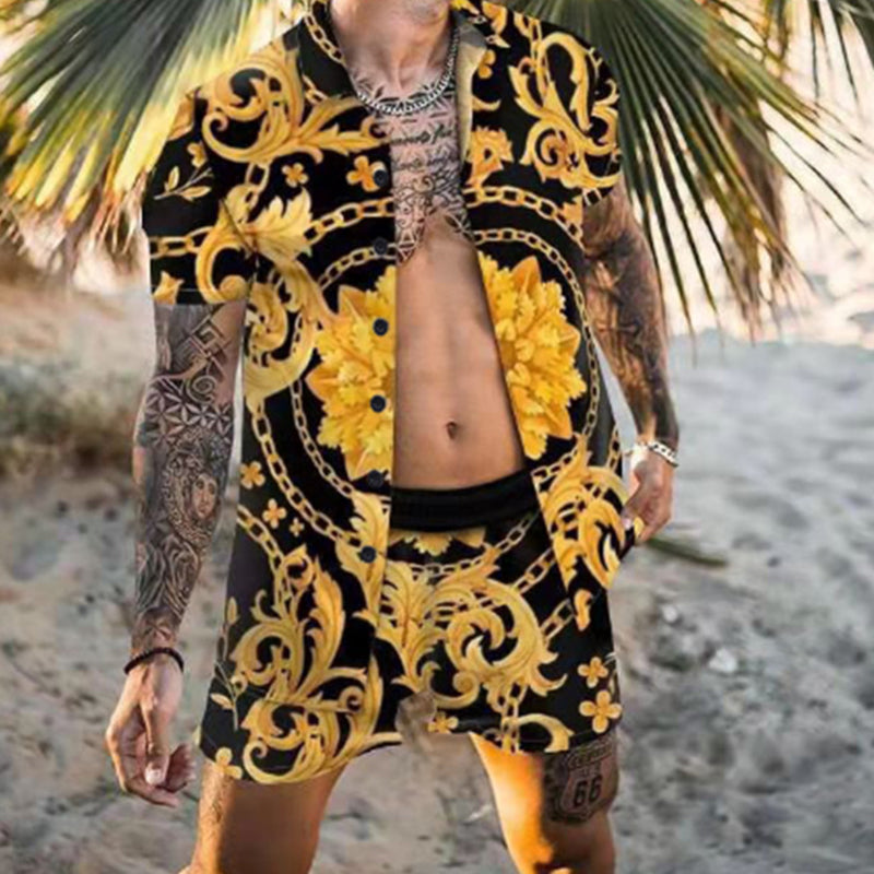 Macymars™ Summer Men's Casual Suit Hawaiian Shirt + Beach Shorts Retro Print 2 Piece Suit Oversized Beach Surf