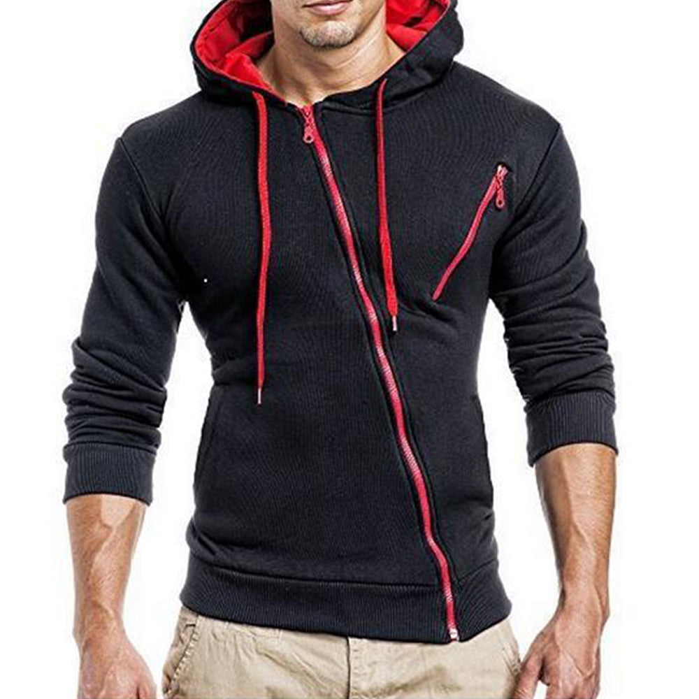 Macymars™ Mens Sport Diagonal Zipper Hooded Pullover Sweatshirt