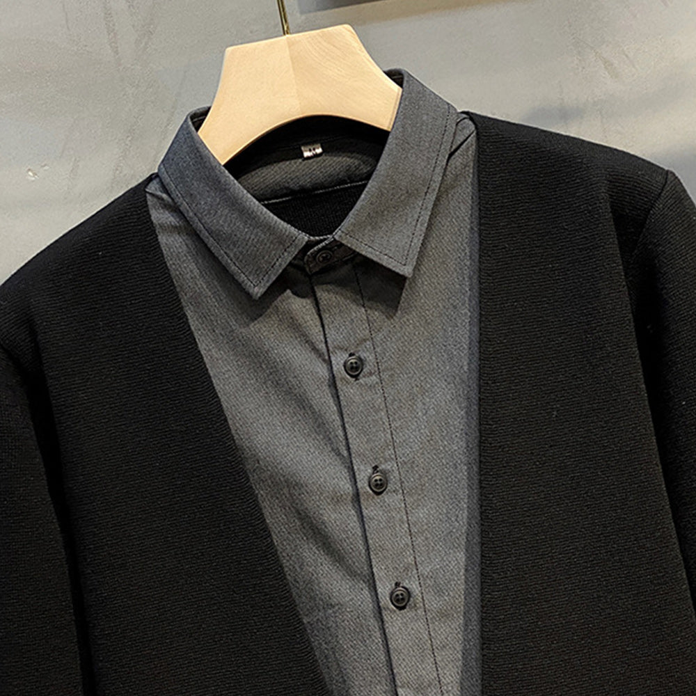 Macymars™ Men's Fake Two-Piece Knitted Cardigan Casual Shirt Collar Sweater