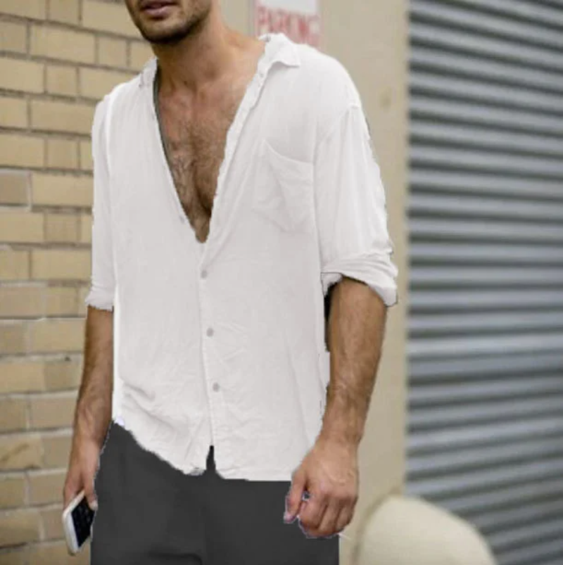 Macymars™ Men's Casual Half Sleeve Lapel Pocket Solid Cotton Linen Shirts