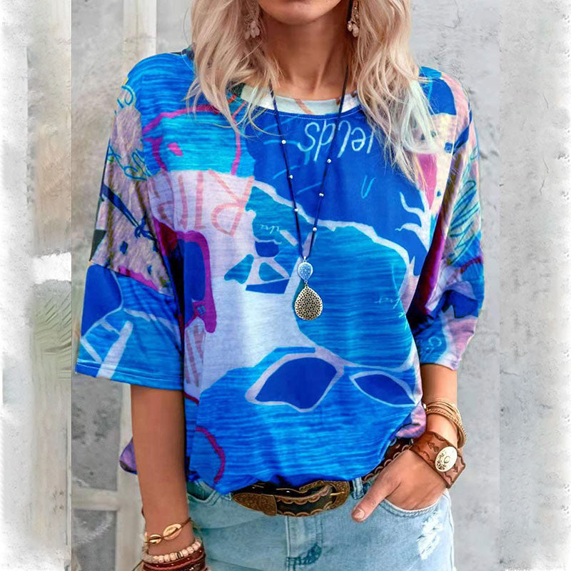 Macymars™ Fashion Casual Geometric Contrast Print Crew Neck Women's T-Shirt