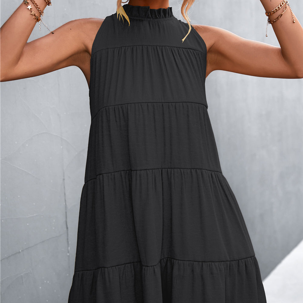 Macymars™ 2022 Women Summer Loose Halter Sleeveless Short Dress Ruffle Tiered Boho Mini Dress