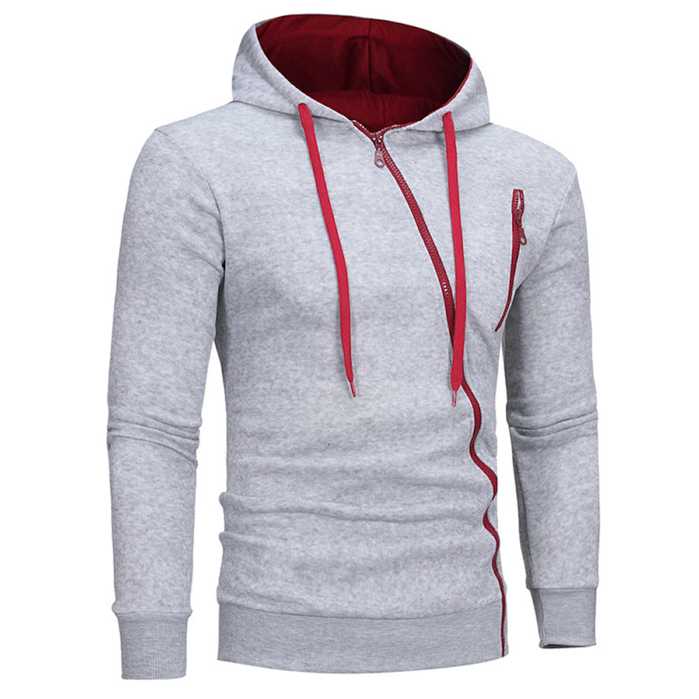 Macymars™ Mens Sport Diagonal Zipper Hooded Pullover Sweatshirt