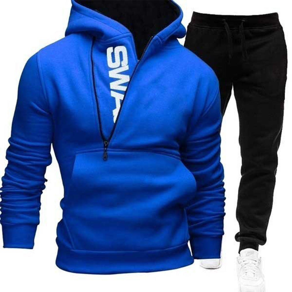 Macymars™ Men's Fleece Side Zip Contrast Pullover Sweatshirt Pants Set