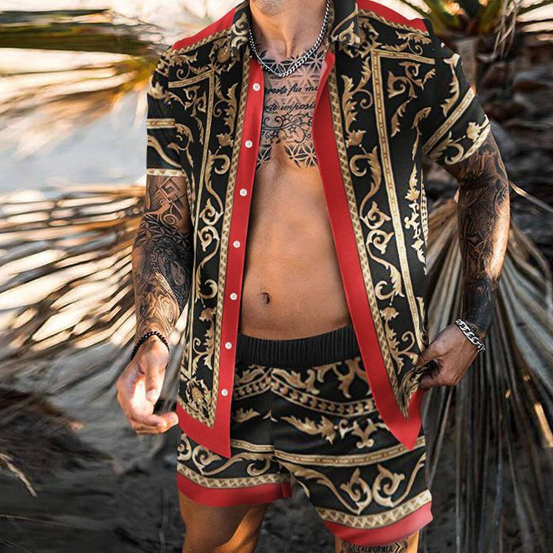 Macymars™ Summer Men's Casual Suit Hawaiian Shirt + Beach Shorts Retro Print 2 Piece Suit Oversized Beach Surf