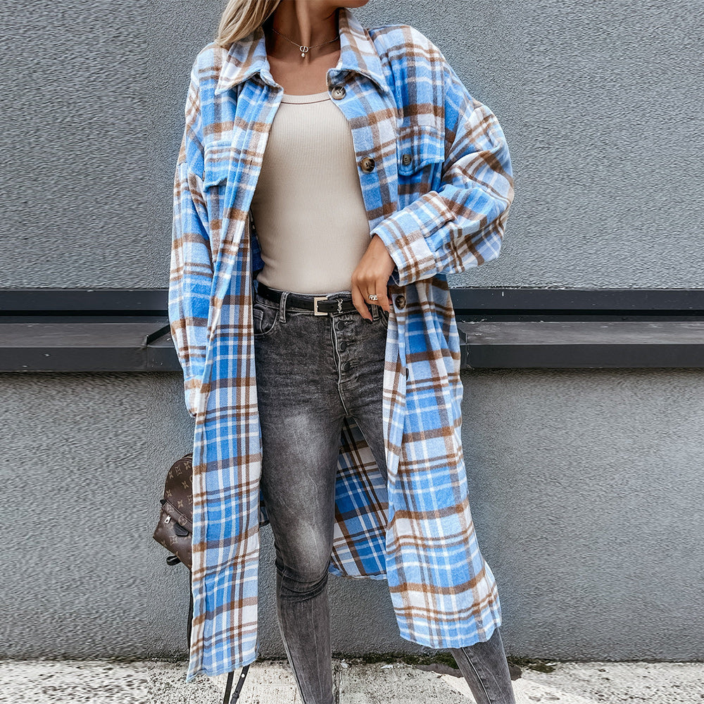 Macymars™ Women's Fashion Long Plaid Shirt Jacket