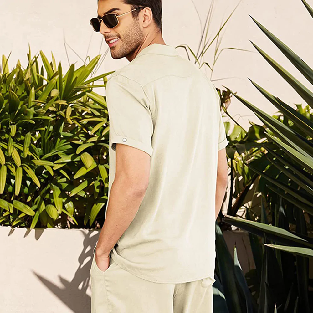 Macymars™ Mens Summer Linen Short Sleeve Shirt Shorts Suit