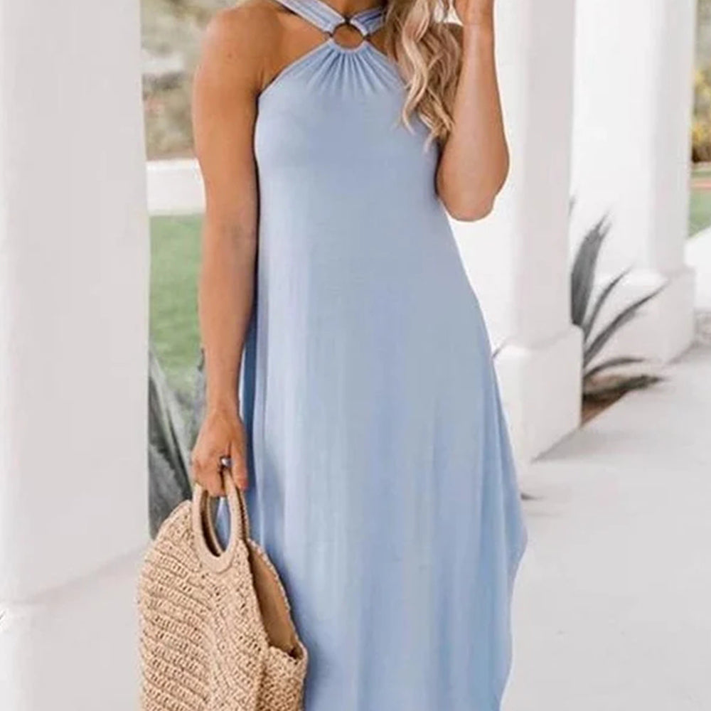 Macymars™ 2022 Summer Casual Halter Neck Boho Maxi Dress for Women Beach Vacation Long Dress