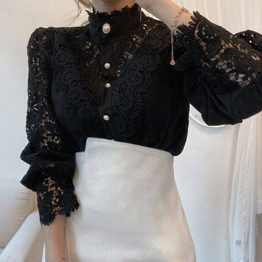 Macymars™ Women's Elegant Lace Victorian Long Sleeve Button Blouse