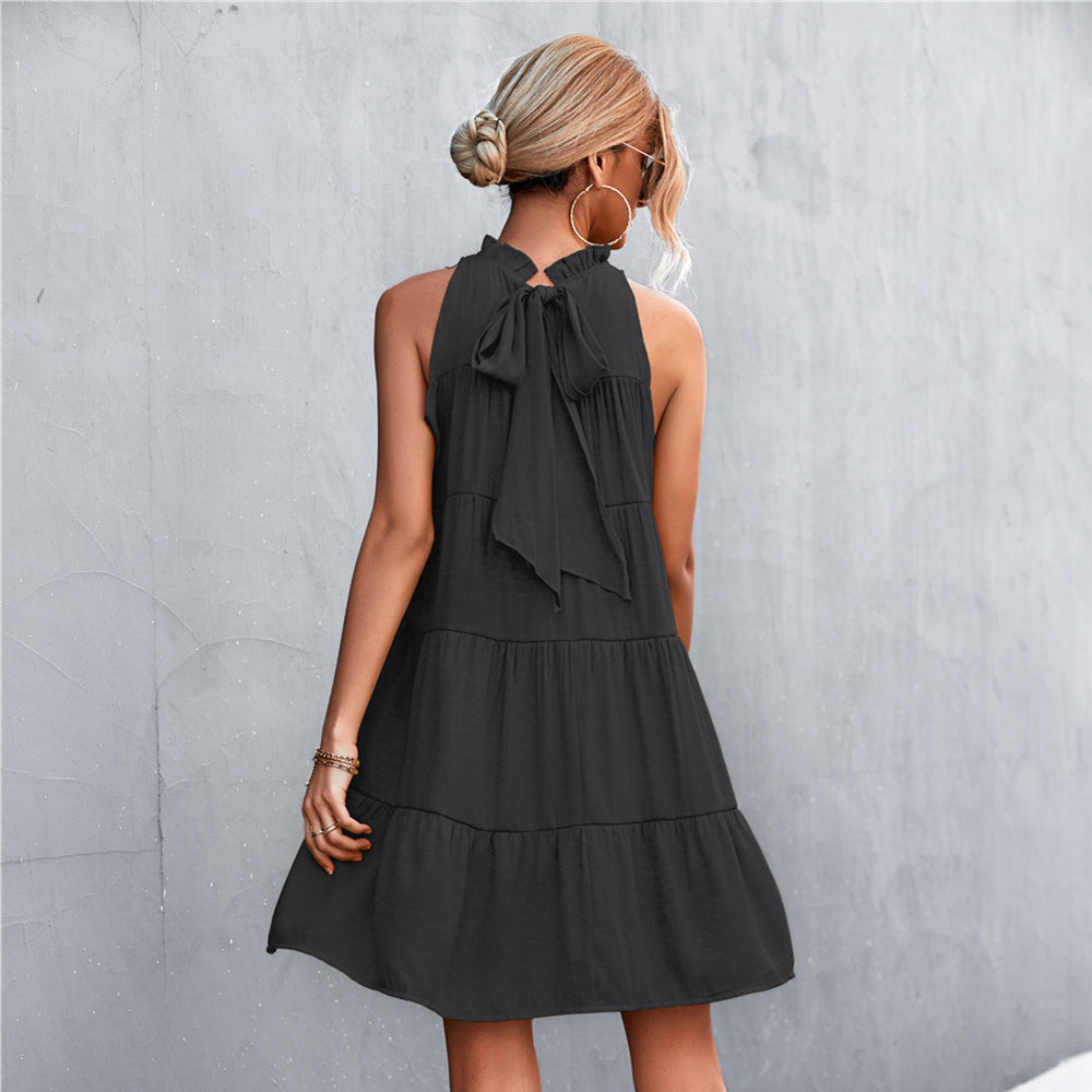Macymars™ 2022 Women Summer Loose Halter Sleeveless Short Dress Ruffle Tiered Boho Mini Dress