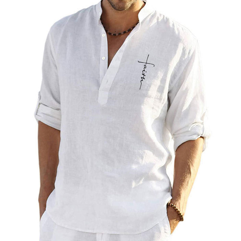 Macymars™ Casual Loose Cotton Linen Solid Color Long Sleeve Men's Shirt