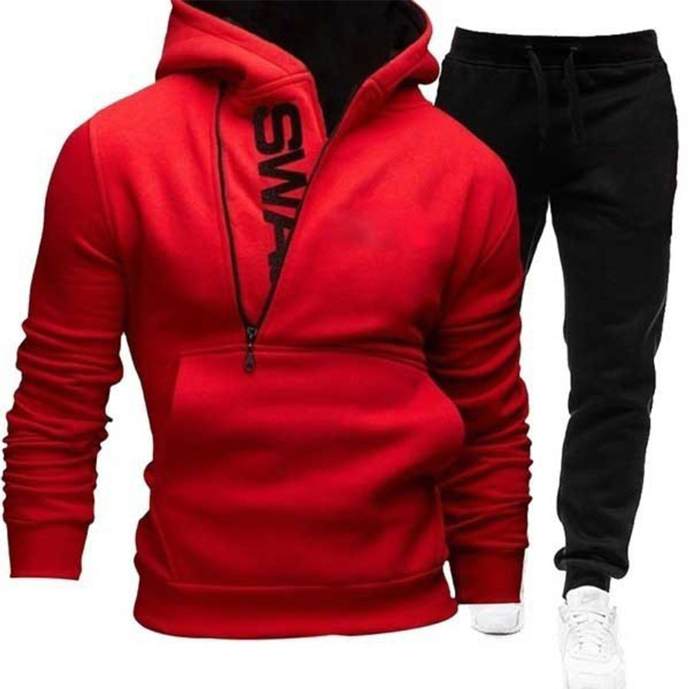 Macymars™ Men's Fleece Side Zip Contrast Pullover Sweatshirt Pants Set
