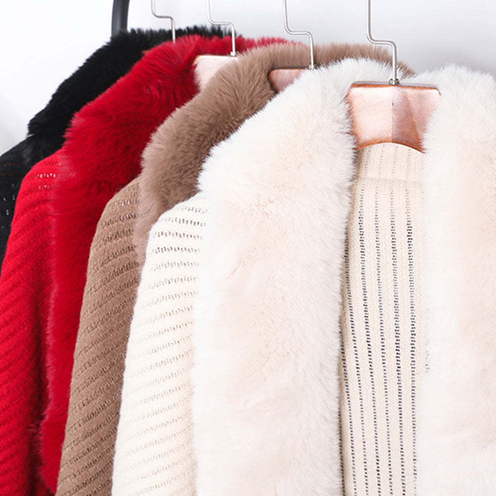 Macymars™ Women's Fur Collar Fringe Knit Shawl