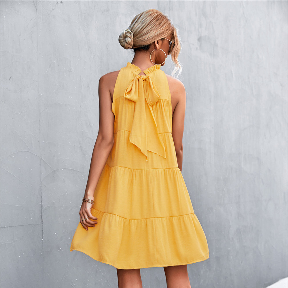 Macymars™ 2022 Women Summer Loose Halter Sleeveless Short Dress Ruffle Tiered Boho Mini Dress