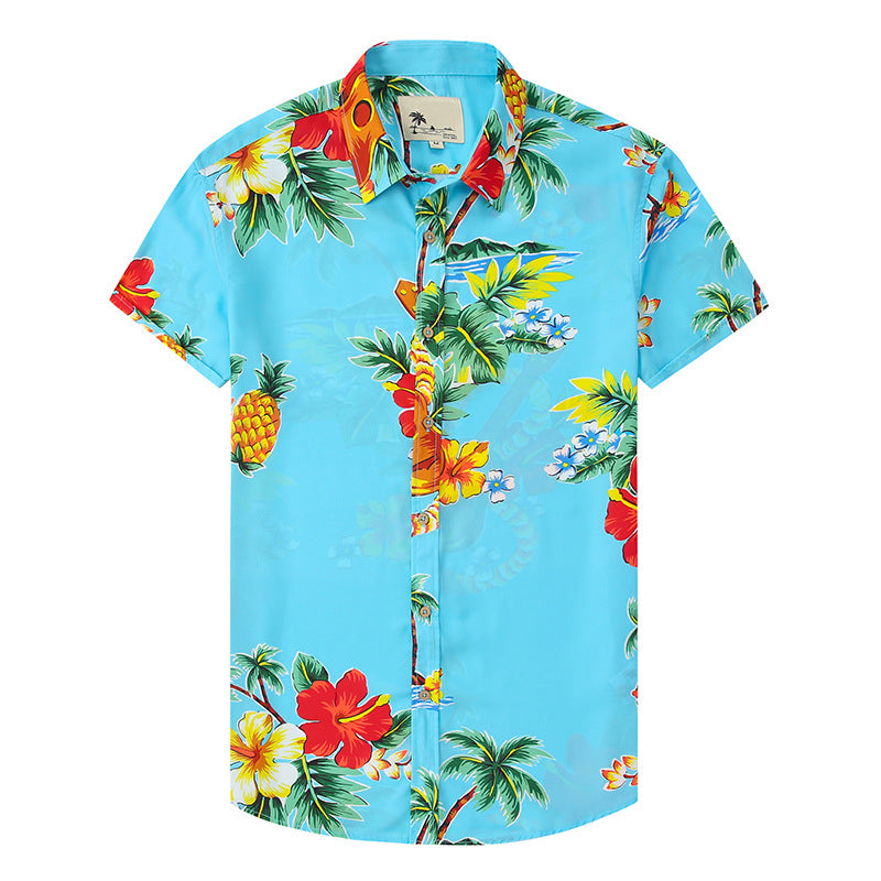 Macymars™ Fashion Hawaiian Blue Violin Print Beach Men's Bowling Shirt