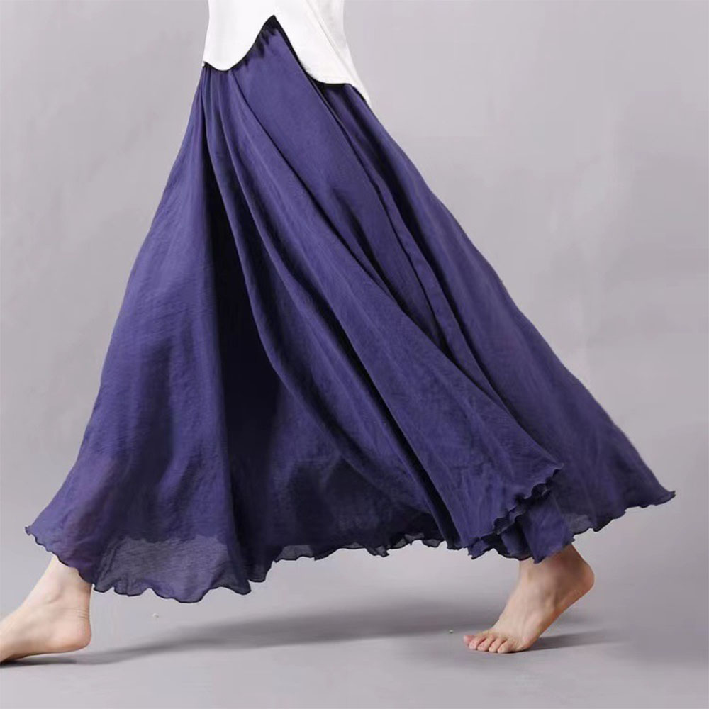 Macymars™ Literary Large Size Cotton And Linen Elastic Waist Half Body A-line Large Swing Skirt