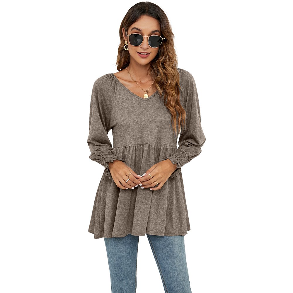 Macymars™ 2022 Autumn And Winter New Women's V-neck Bubble Long-sleeved Cummerbund Top T-shirt
