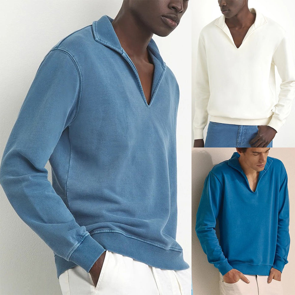 Macymars™ Men's Casual Trend Loose V-Neck Sweater Lapel Polo Shirt