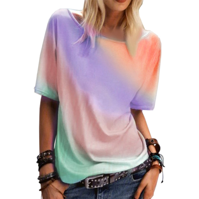 Macymars™ Rainbow Gradient Print Loose Casual Crewneck Women's T-Shirt