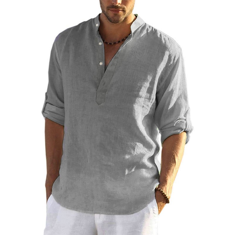 Macymars™ Men Casual Half Sleeve Solid Color Cotton Linen Shirts