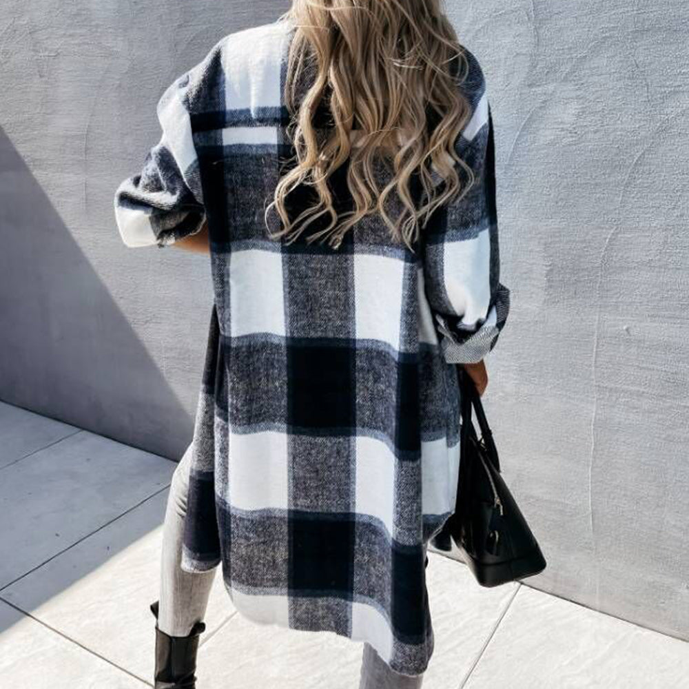 Macymars™ Women's Fashion Long Plaid Shirt Jacket
