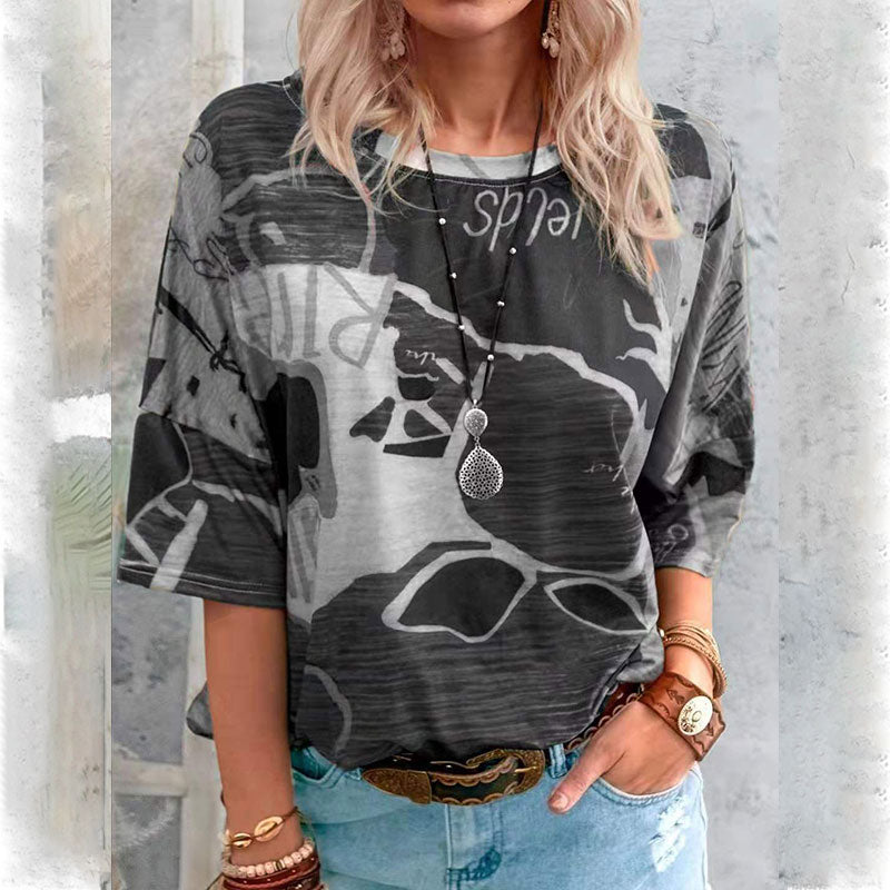 Macymars™ Fashion Casual Geometric Contrast Print Crew Neck Women's T-Shirt