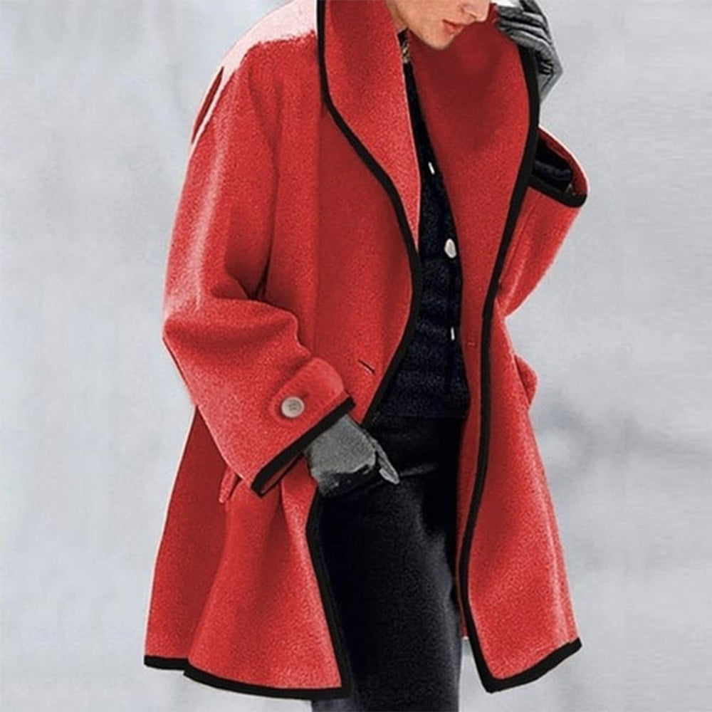 Macymars™ Hooded Color Block Woolen Coat